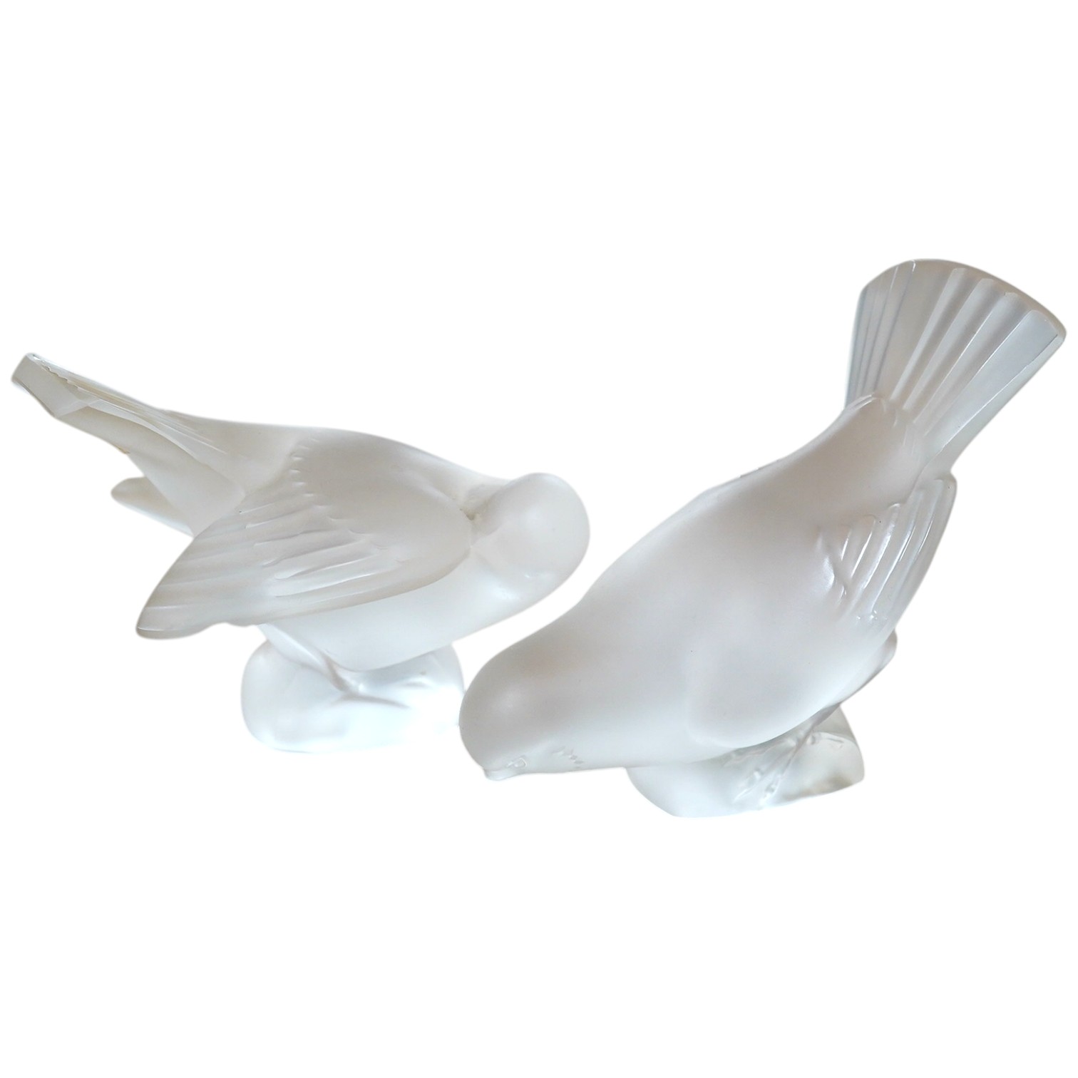 Two Lalique frosted glass figures, Moineau Coquet and Moineau Hardi, tallest 10cm. Condition- fair to good